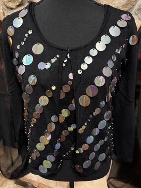 Black Sequin Disc Cardigan with Matching Tank
